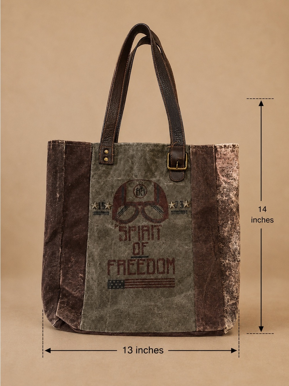 Mona b Vintage Style Distressed Canvas and Leather “Spirit of Freedom” Tote Bag - Picture 6 of 6
